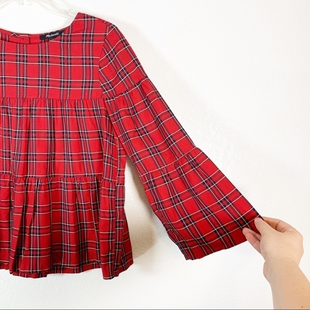 Madewell Plaid Long Sleeve Tiered Button UpTop Size XXS - Picture 6 of 9